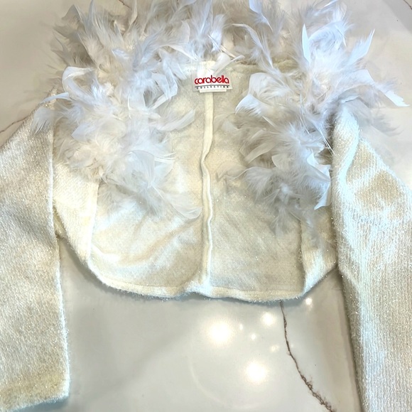 Carabella shimmering strapless dress & feather shrug. Large. Holiday dress - Picture 8 of 16